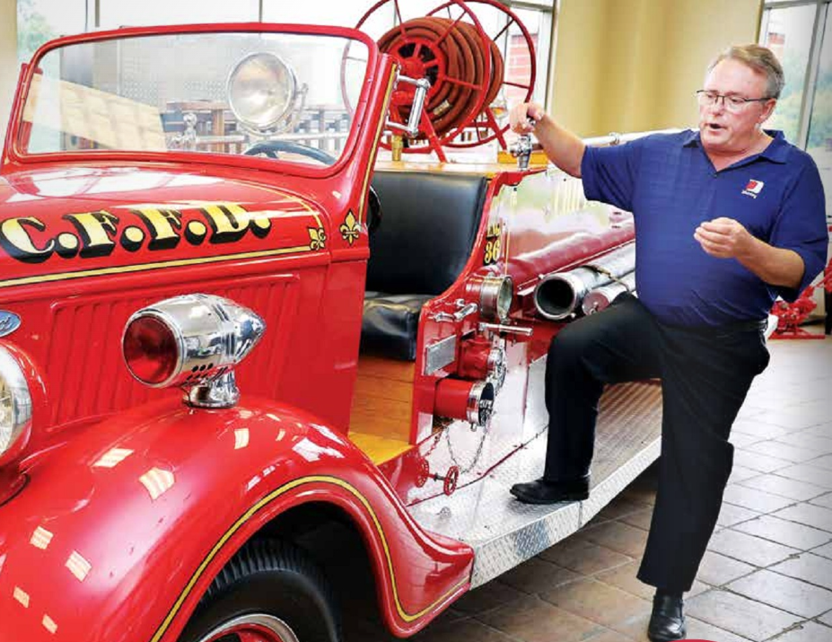 Jeff Darley talking on C.F.F.D fire truck.